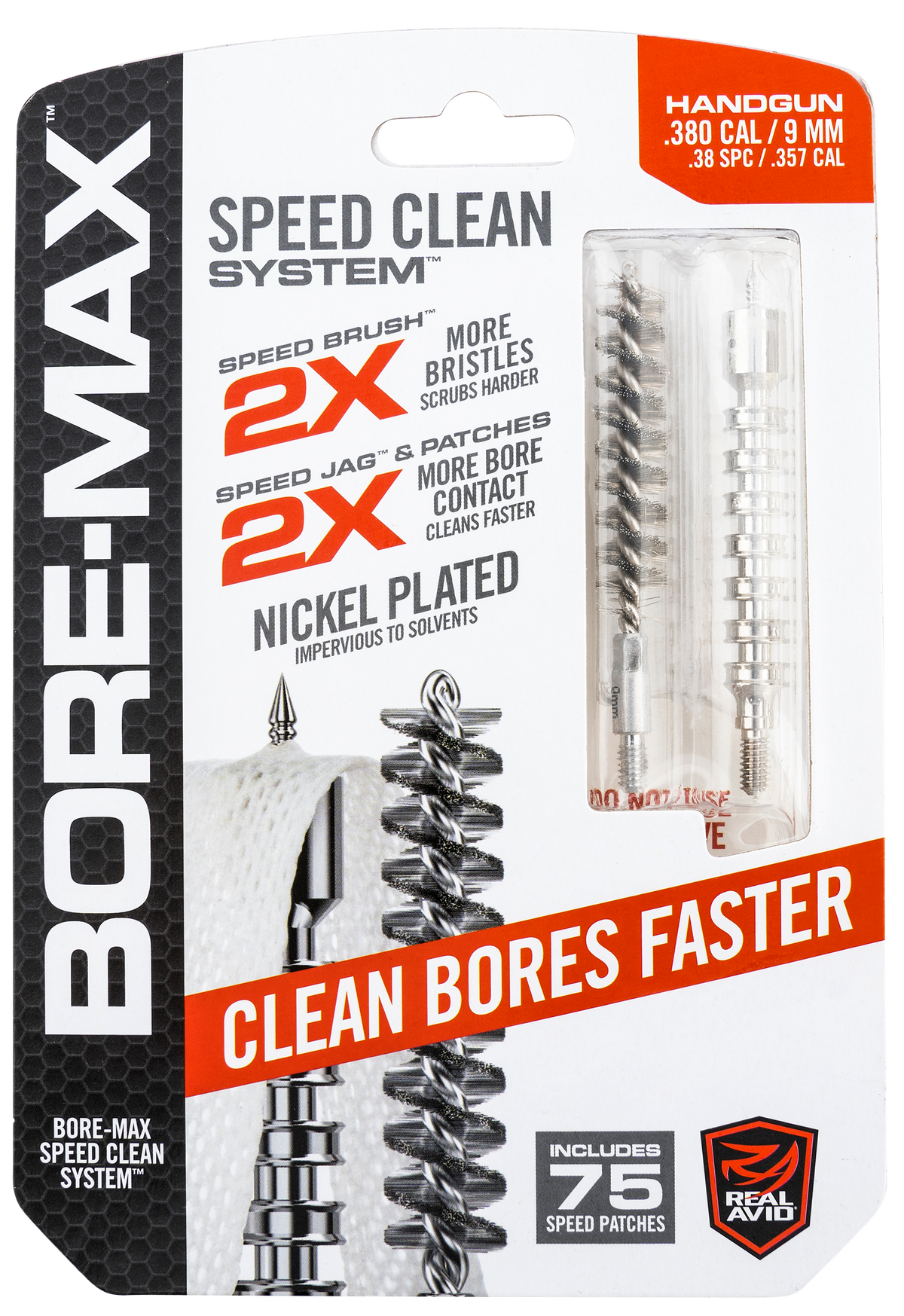Real Avid Bore-Max Speed Clean Upgrade Set 9mm Pistol Nickel Plated Bristles