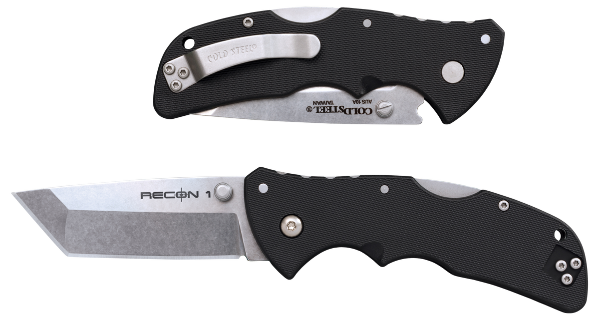 Cold Steel Recon 1 Mini 3" Folding Tanto Plain Edge AUS-10A Stonewashed Black GRN Handle