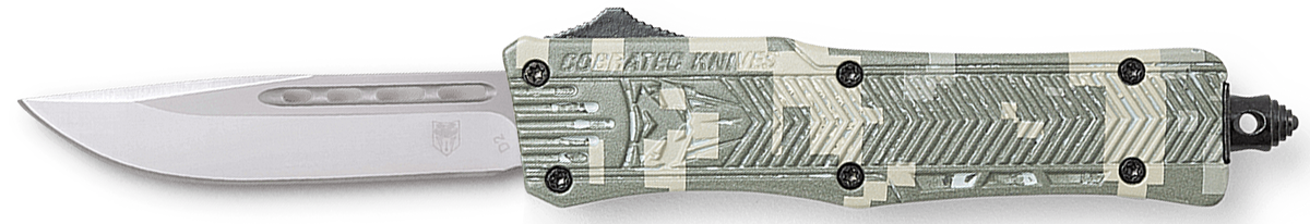 CobraTec Knives CTK-1 Small 2.75" OTF Drop Point Plain D2 Steel Digital Camo Aluminum Handle - American Flag