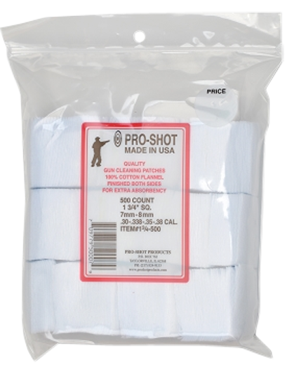 Pro-Shot Cotton Flannel Cleaning Patches .38/6mm/7mm Cal 1.75" Square - 500 Pack