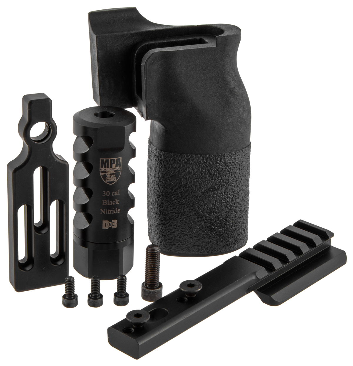 MasterPiece Arms 308 PMR Accessory Bundle - DN3 Muzzle Brake, Vertical Grip, V4 Spigot Mount & Bag Rider