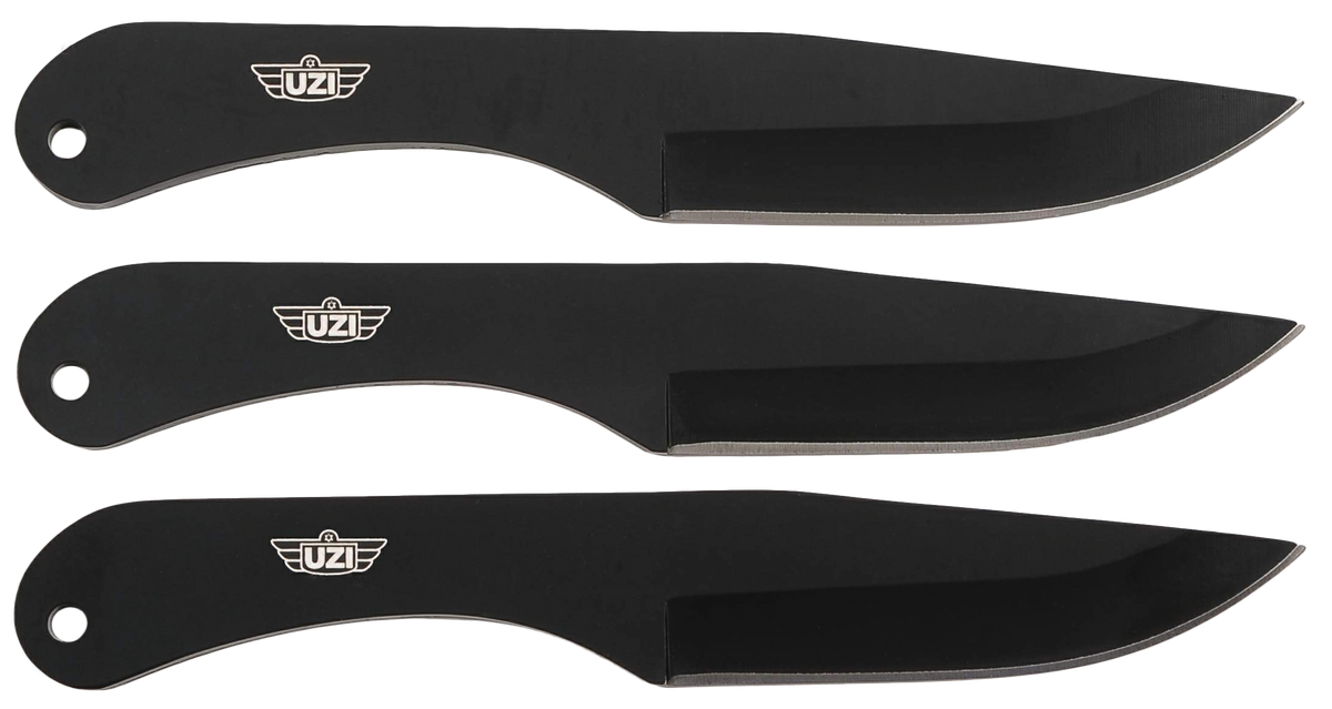 Uzi Accessories Throwing Knives IV 8.25" Fixed Plain Black Stainless Steel 3-Pc Set