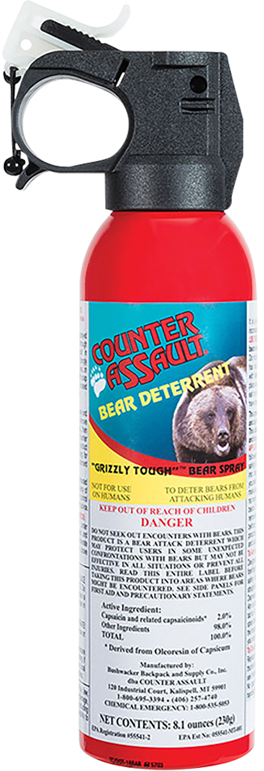 Counter Assault Bear Spray 8.10 oz Capsaicin 32 ft / 7-Second Bear Deterrent