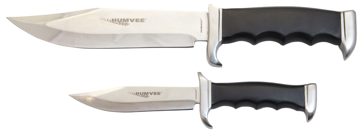 Humvee Accessories Bowie Knife Combo Set 12.5"/8.5" Spear Point Fixed Plain Stainless Steel
