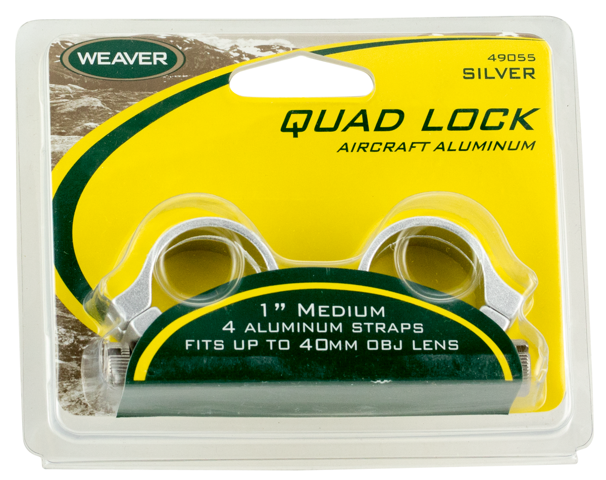 Weaver Mounts Quad Lock Detachable Scope Rings 1" Medium Silver Aluminum - Quick Detach