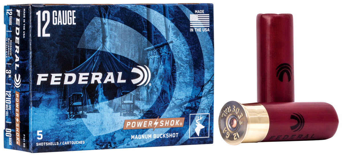 Federal F13100 Power-Shok Magnum 12Gauge 3" 1 7/8oz 00BuckShot 5 Per Box/50 Case
