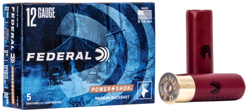Federal F13100 Power-Shok Magnum 12Gauge 3" 1 7/8oz 00BuckShot 5 Per Box/50 Case