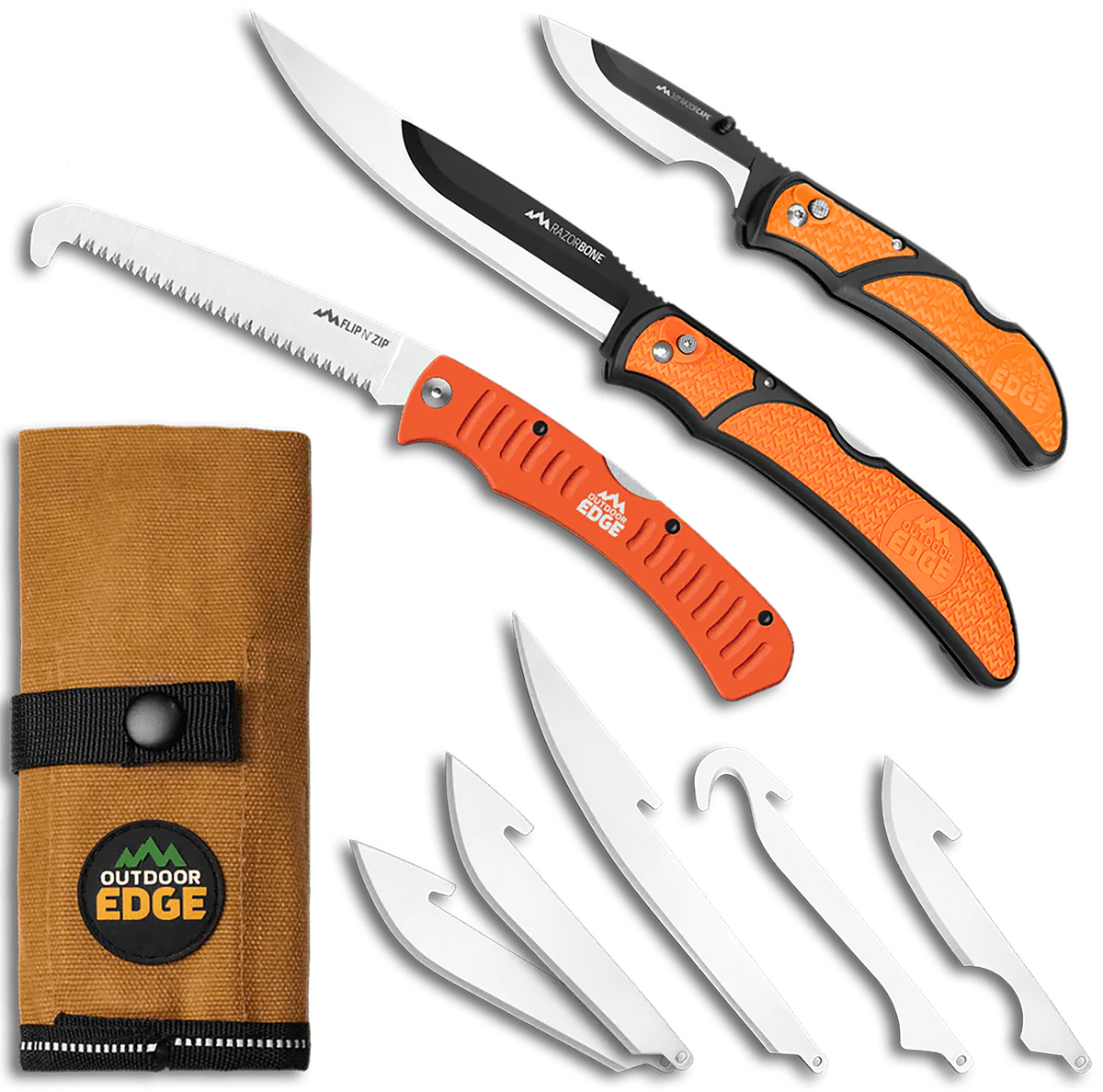 Outdoor Edge RGP-1 RazorGuide Pak 8-Piece 420J2 SS Blaze Orange Textured Handle Hunting Kit