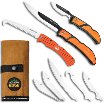 Outdoor Edge RGP-1 RazorGuide Pak 8-Piece 420J2 SS Blaze Orange Textured Handle Hunting Kit