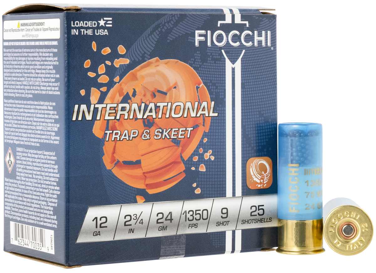Fiocchi 12IN249 Exacta Target International Trap & Skeet 12Gauge 2.75" 24gram 9Shot 25 Per Box/10 Case