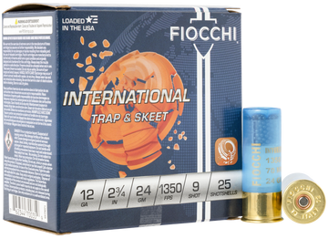 Fiocchi 12IN249 Exacta Target International Trap & Skeet 12Gauge 2.75" 24gram 9Shot 25 Per Box/10 Case