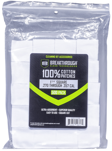 Breakthrough Clean Square Cleaning Patches 1.75" Cotton .270-.357 Cal 500-Pack