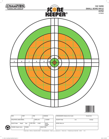 Champion Targets Score Keeper Sight-In 100 yds Small Bore Rifle 14x18" Bullseye Paper Hanging Target 12 Pack
