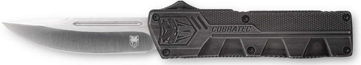 CobraTec Knives Lightweight 3.25" OTF Drop Point Plain D2 Steel Stonewashed Aluminum Handle
