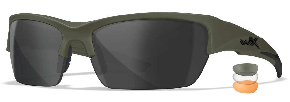 Wiley X WX Valor Smoke Gray/Clear/Light Rust Lens OD Green Frame Safety Glasses