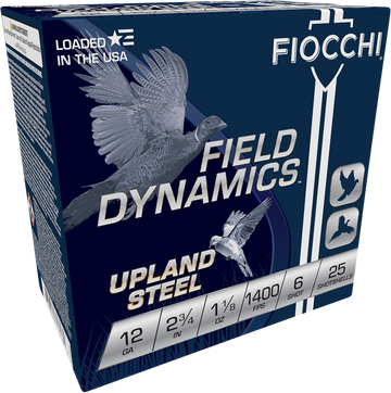 Fiocchi Field Dynamics Upland Steel 12 Gauge 2.75" 1 1/8oz 6 Shot 25 Bx/10 Cs - Box or Case