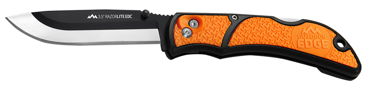 Outdoor Edge RazorLite 3.50" Folding Replacement Blade Tanto Plain 420J2 SS Black/Orange Polymer Handle