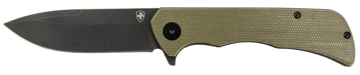 Templar Knife Paladin 3.27" Folding Drop Point Plain D2 Black Powder Coated Blade 4.40" Green Micarta Handle