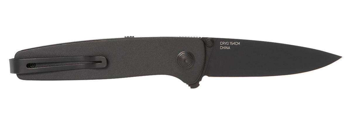 S.O.G Twitch III 3.10" Folding Drop Point Plain Black TiNi 154CM SS - Black Aluminum Handle