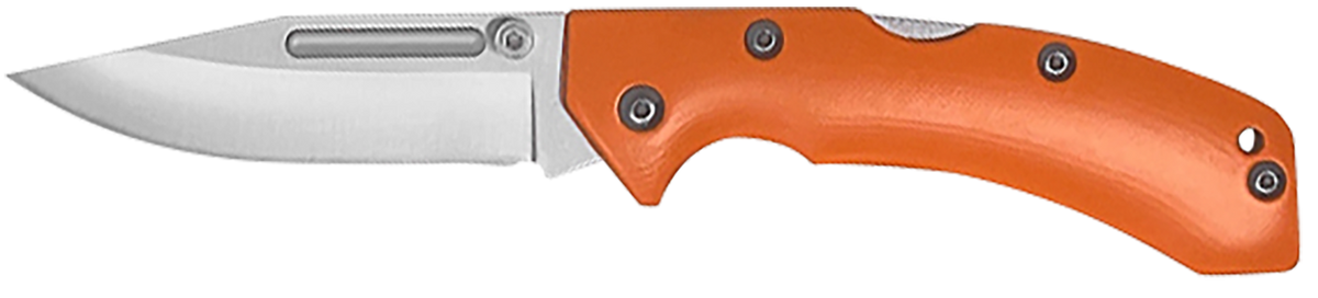 Accusharp 712C Lockback 3" Folding Clip Point Plain Stainless Blade - Blaze Orange G10 Handle