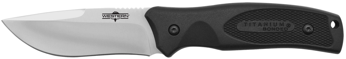 Camillus Western Black River 3.75" Fixed Drop Point 420 Steel Titanium Bonded Black Rubber Handle