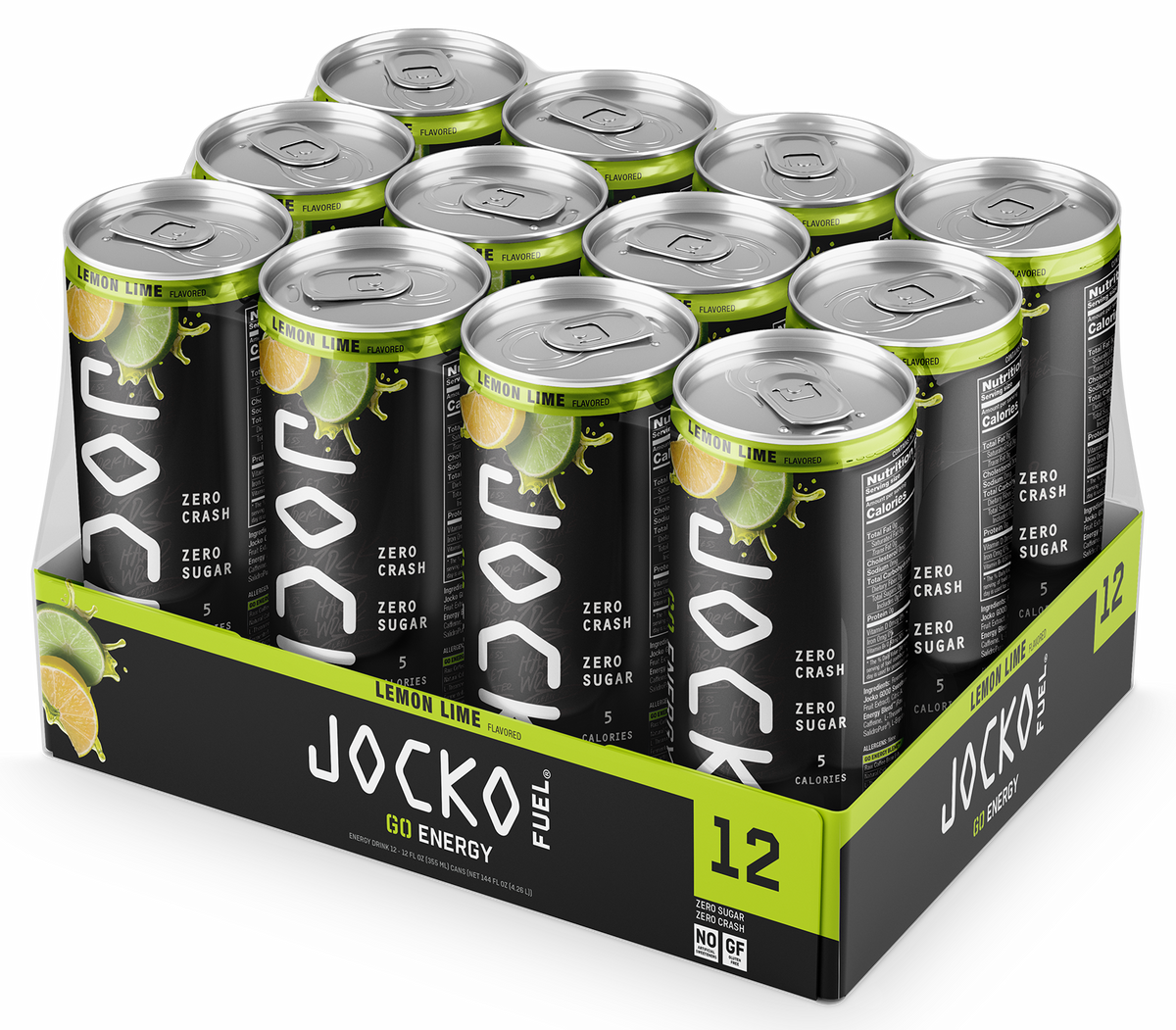 Jocko Fuel Go Lemon Lime Energy Drink 12 fl oz - 12 Pack
