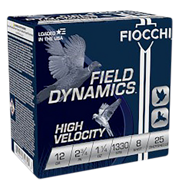 Fiocchi 12HV8 Field Dynamics High Velocity 12 Gauge 2.75" 1 1/4 oz #8 Shot 25 Bx/10 Cs - Box or Case