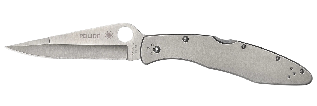 Spyderco Police C07P 4.13" VG-10 Spear Point Plain Edge Stainless Steel Folding Knife