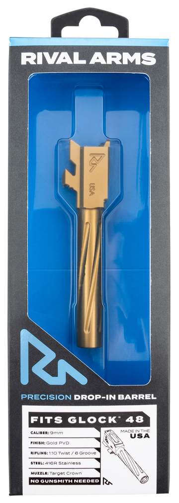 Rival Arms Precision V1 Match Grade 9mm Luger 4.17" Gold PVD Drop-In Barrel - Fits Glock 48