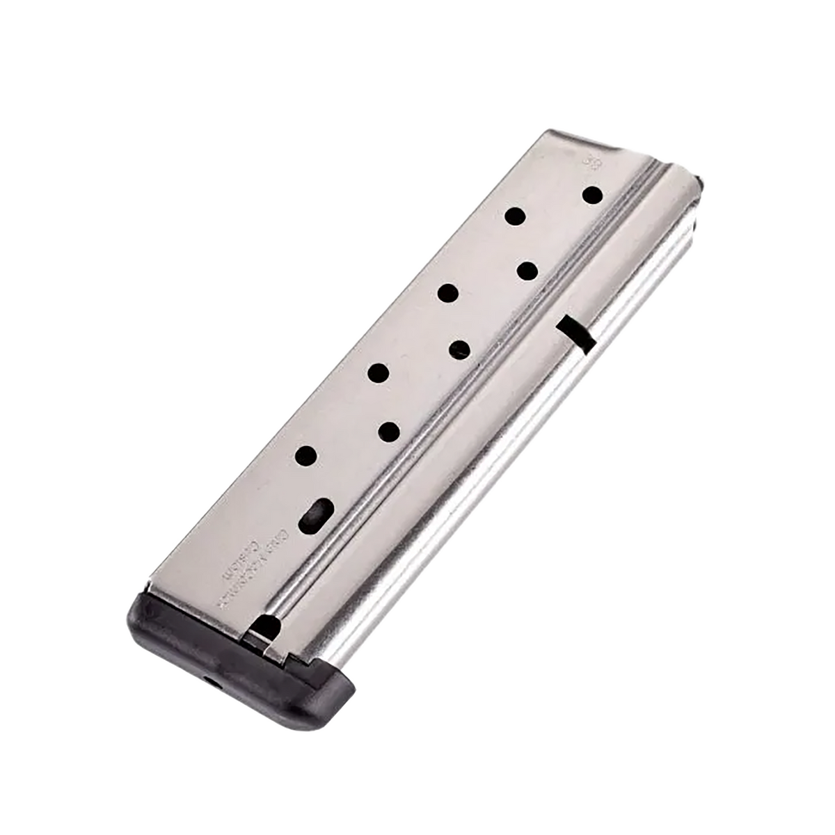 Chip McCormick Custom Power Mag 1911 Government 38 Super 10rd Stainless Steel Magazine w/ Black Base Pad
