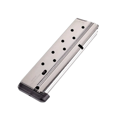 Chip McCormick Custom Power Mag 1911 Government 38 Super 10rd Stainless Steel Magazine w/ Black Base Pad