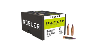 Nosler Ballistic Tip Hunting 6mm 90gr Spitzer Reloading Bullets - 50/Box