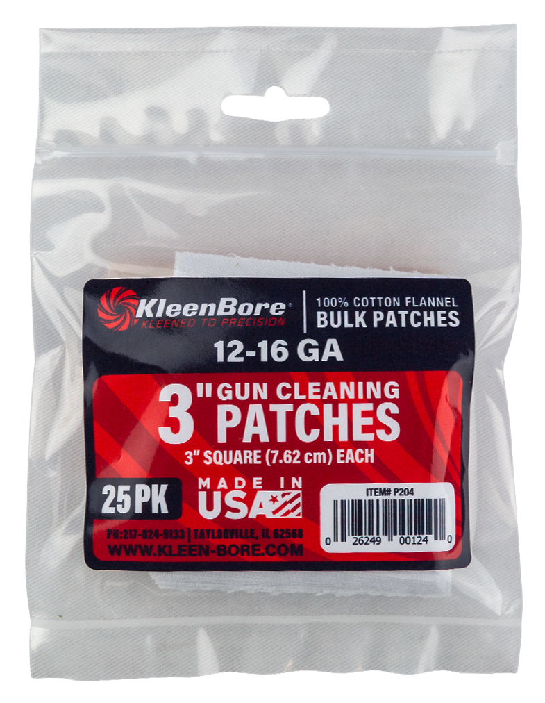 Kleen-Bore P204 Super Shooter 12-16 Gauge 3" Cotton Cleaning Patches 25-Pack