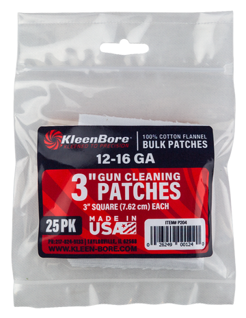 Kleen-Bore P204 Super Shooter 12-16 Gauge 3" Cotton Cleaning Patches 25-Pack