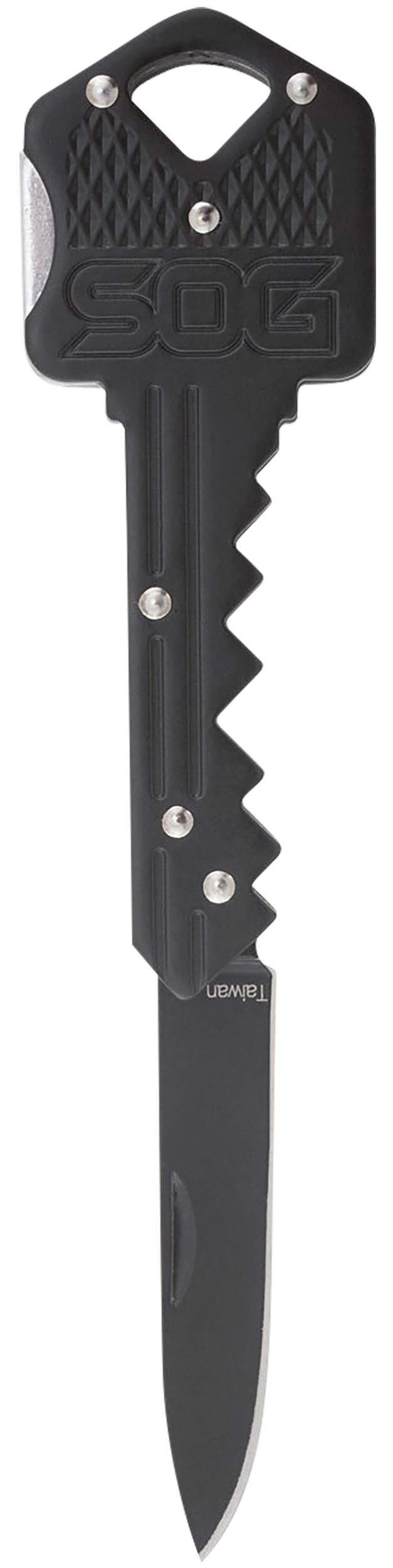 S.O.G Key Knife 1.5" Folding Plain Drop Point 5Cr13MoV SS Black Handle