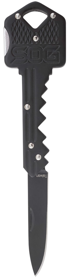 S.O.G Key Knife 1.5" Folding Plain Drop Point 5Cr13MoV SS Black Handle