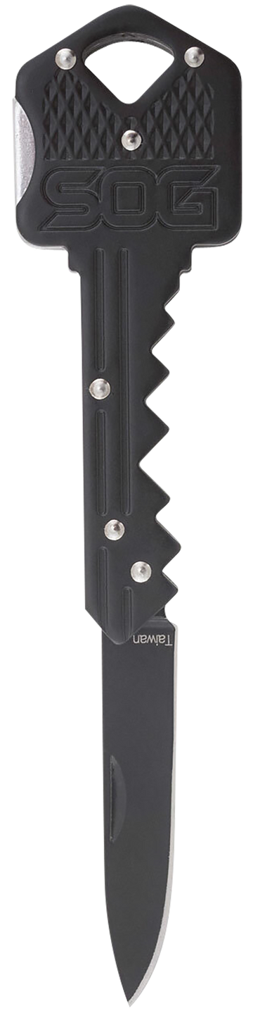 S.O.G Key Knife 1.5" Folding Plain Drop Point 5Cr13MoV SS Black Handle