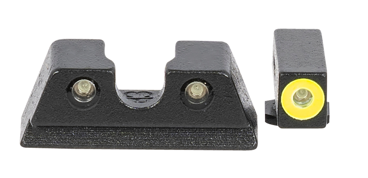 Meprolight Hyper-Bright Tritium Pistol Sight Set for Glock 42/43/43X/48/48X - Yellow Outline Front / Green Rear