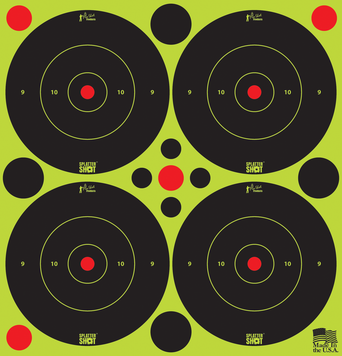 Pro-Shot SplatterShot Self-Adhesive Paper 3" Bullseye Target Black/Green - 12 Pack