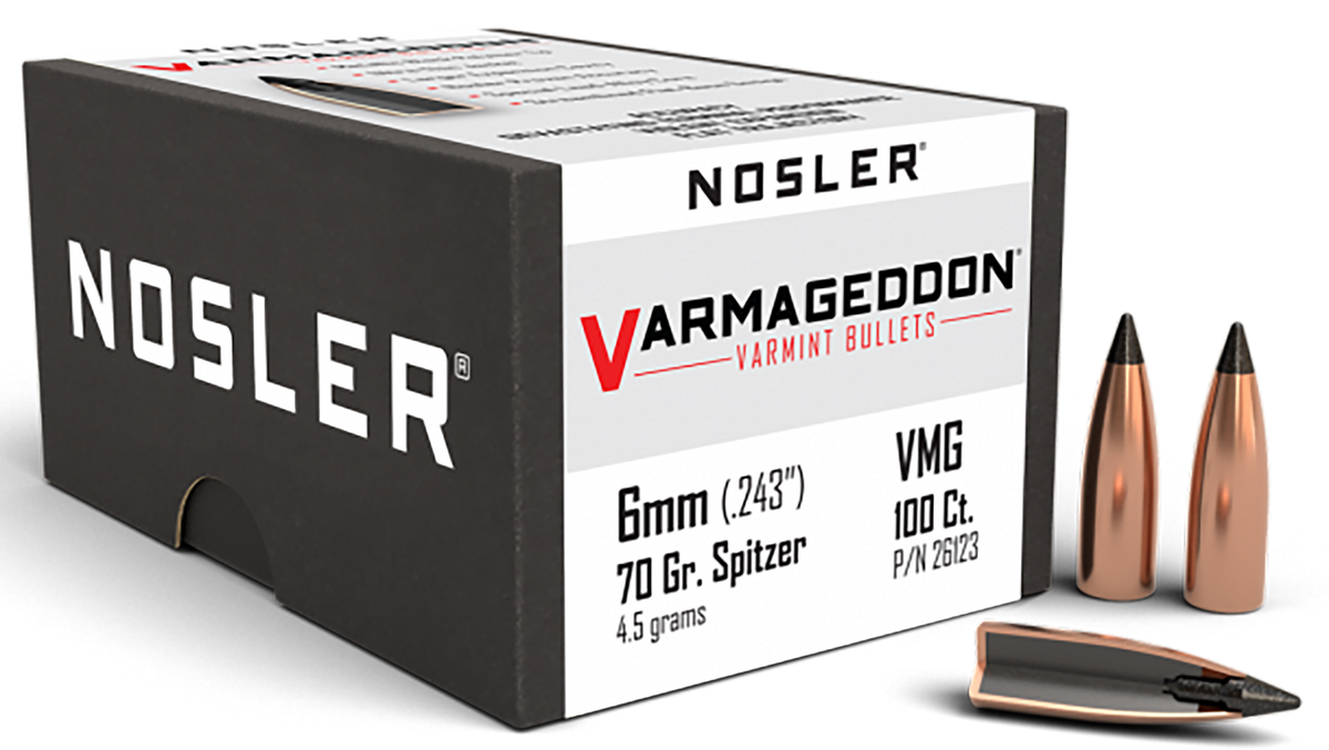 Nosler Varmageddon 6mm .243 70gr Flat Base Tipped 100/Box