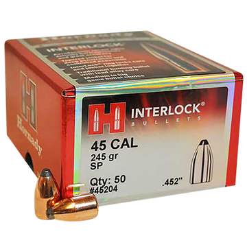 Hornady InterLock 45 Cal .452 245gr Spire Point Rifle Bullets - 50/Box