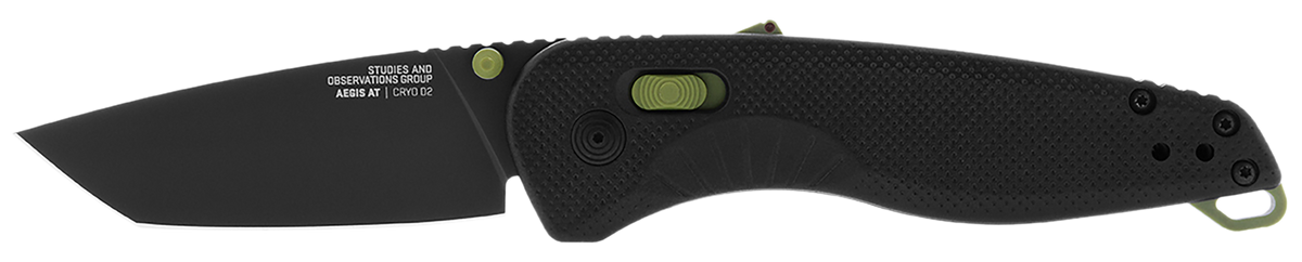 S.O.G Aegis AT 3.13" Folding Plain Drop Point Cryo D2 Steel Black TiNi Black w/Moss Accents GRN Handle