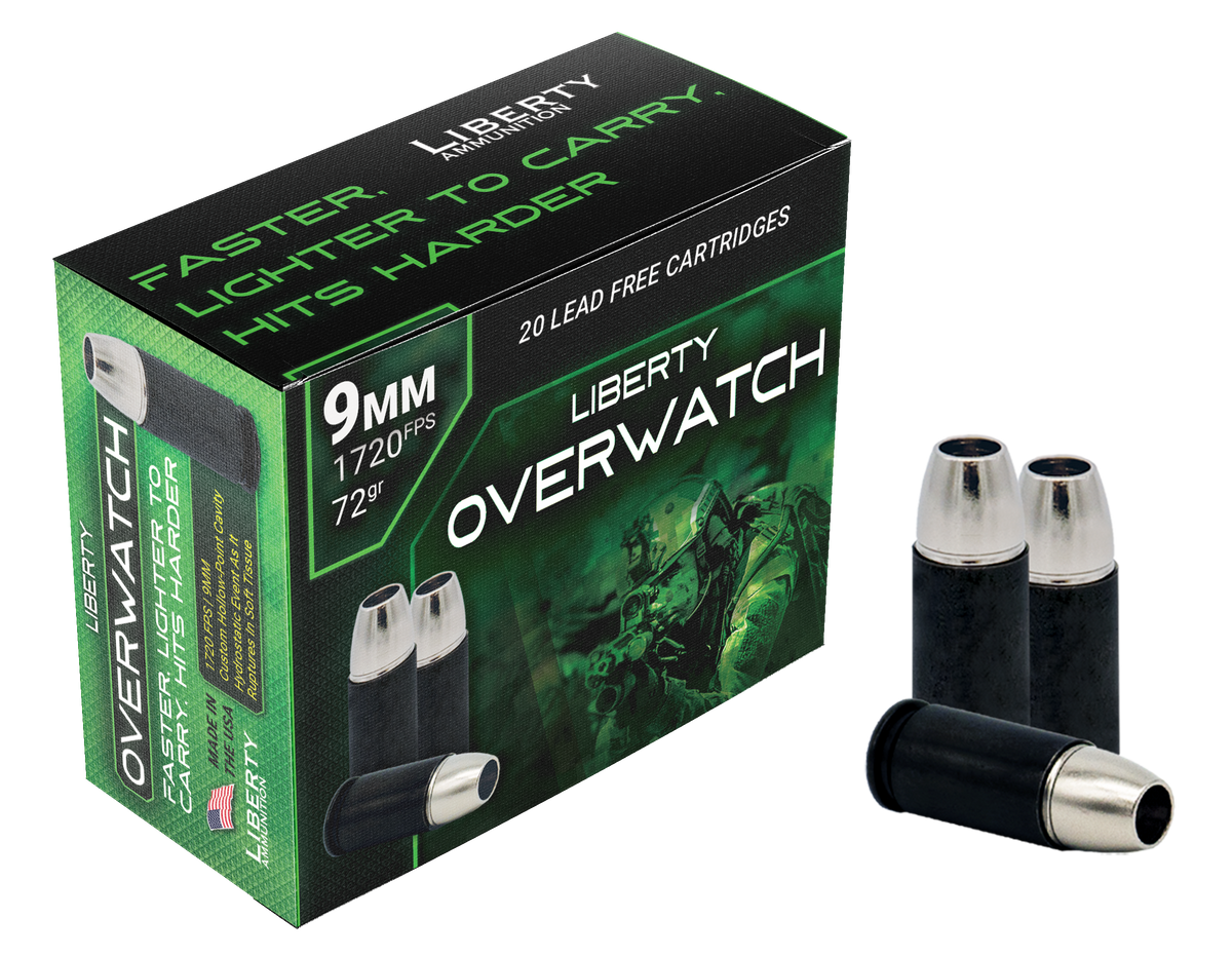 Liberty Ammunition OverWatch 9mm Luger 72gr Open Cavity Design - Box or Case