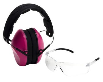 Pyramex Venture Gear Low-Profile Combo Kit Clear Lens & Pink Earmuffs - 24 dB NRR