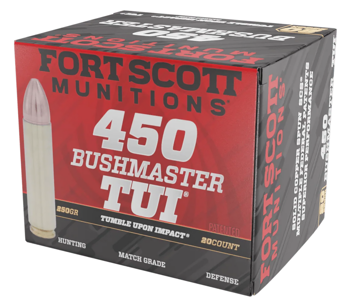 Fort Scott Munitions Tumble Upon Impact (TUI) 450 Bushmaster 250 gr Solid Copper Spun - Box or Case