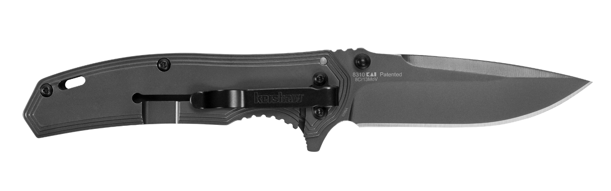 Kershaw Fringe 8310 3" Folding Drop Point Plain Gray TiN 8Cr13MoV SS Black/Gray Carbon Fiber Handle