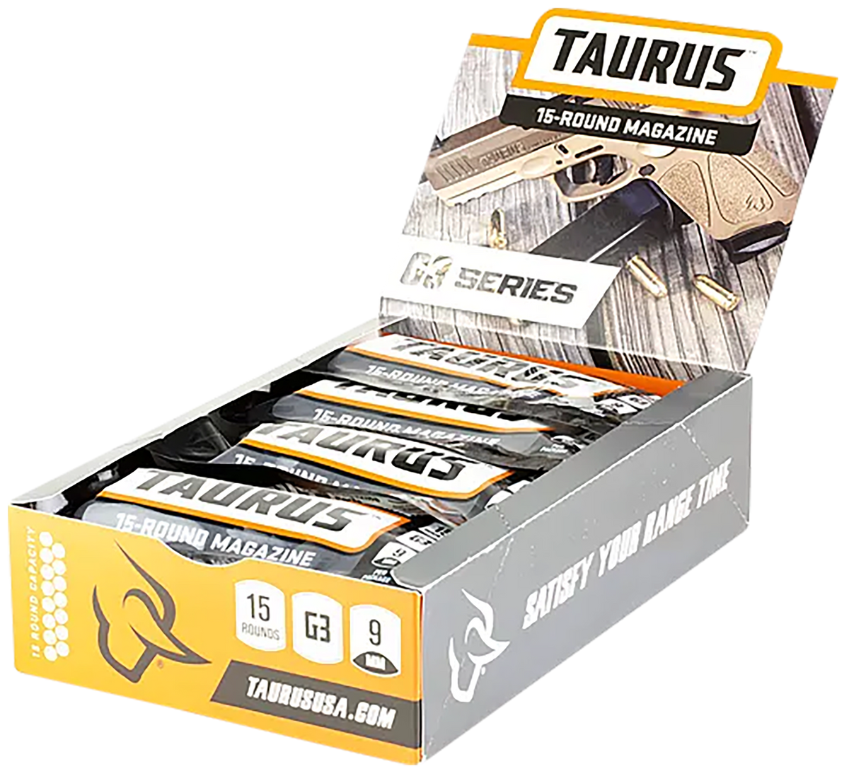 Taurus G3 Magazine Pop Display 9mm Luger 15-Rd Black Steel w/ Polymer Base Plate (12 Mags)