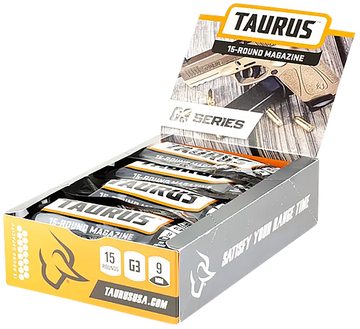 Taurus G3 Magazine Pop Display 9mm Luger 15-Rd Black Steel w/ Polymer Base Plate (12 Mags)
