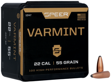 Speer 1047 Varmint 22 Cal 55gr Jacketed Soft Point Reloading Bullets - 100/Box
