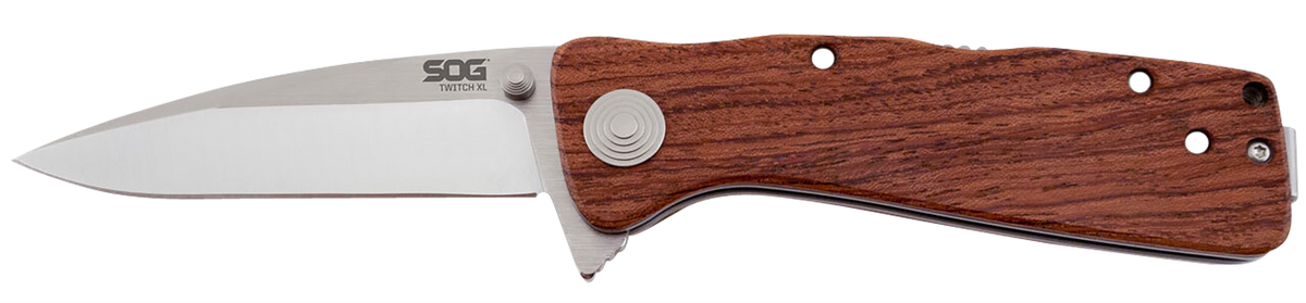 S.O.G Twitch II 2.65" Folding Drop Point Plain AUS-8A SS - Brown Rosewood Handle